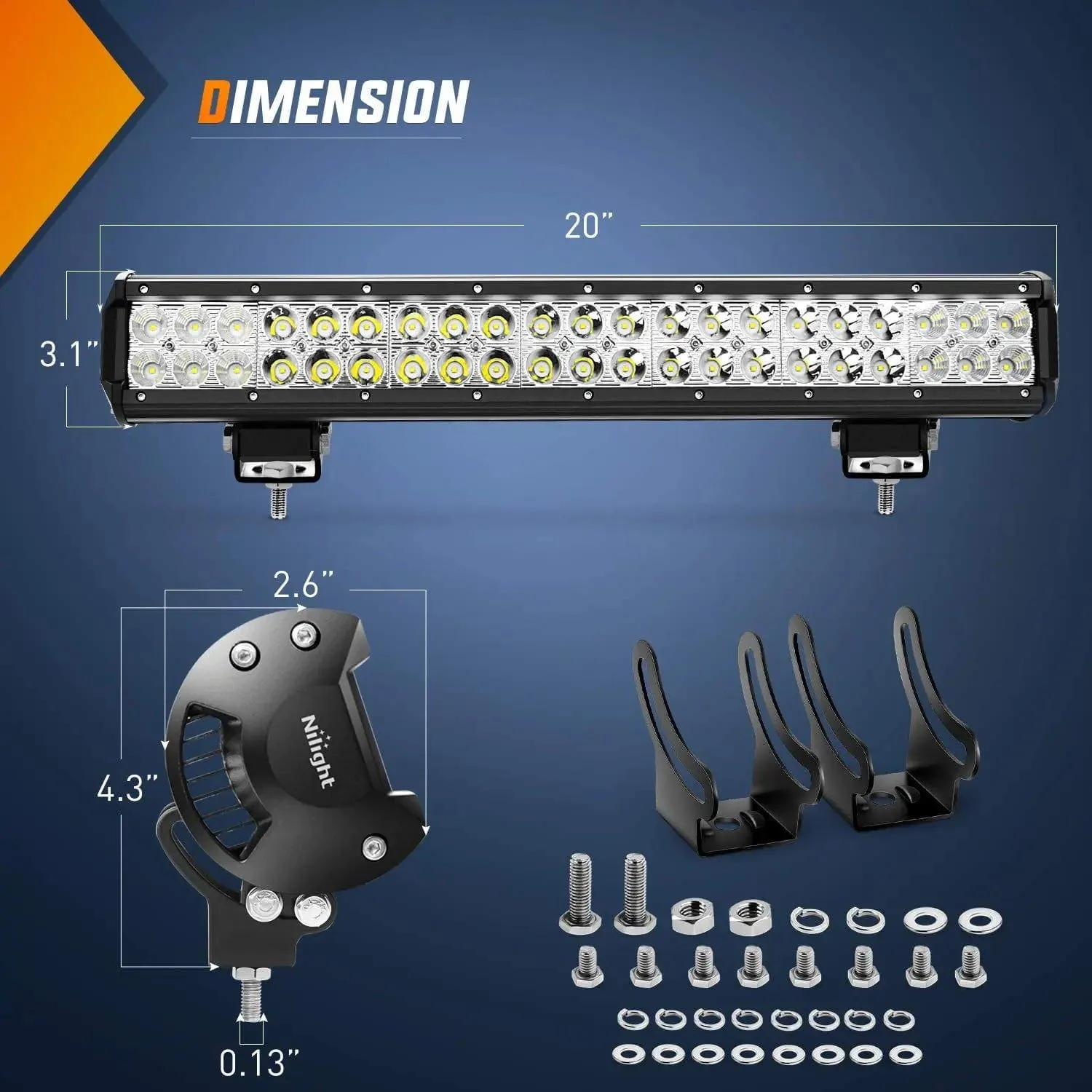 20 Inch 126W Double Row Spot Flood Led Light Bar Kit | 12FT Wire