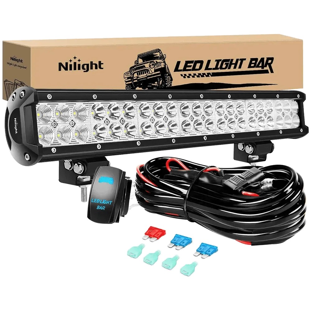 20 Inch 126W Double Row Spot Flood Led Light Bar Kit | 12FT Wire