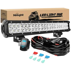 20 Inch 126W Double Row Spot Flood Led Light Bar Kit | 12FT Wire
