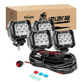 4 Inch 18W 1260LM Double Row Spot LED Pods (2 Pairs) | 10FT Wire 3Pin Switch
