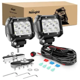 4 Inch 18W Flood LED Pods (Pair) | Pillar Hood Mount | 16AWG Wire 3Pin Switch