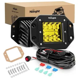 4.8 Inch 42W 7800LM Amber Flush Mount Spot Flood LED Work Lights (Pair) | 16AWG Wire 3Pin Switch