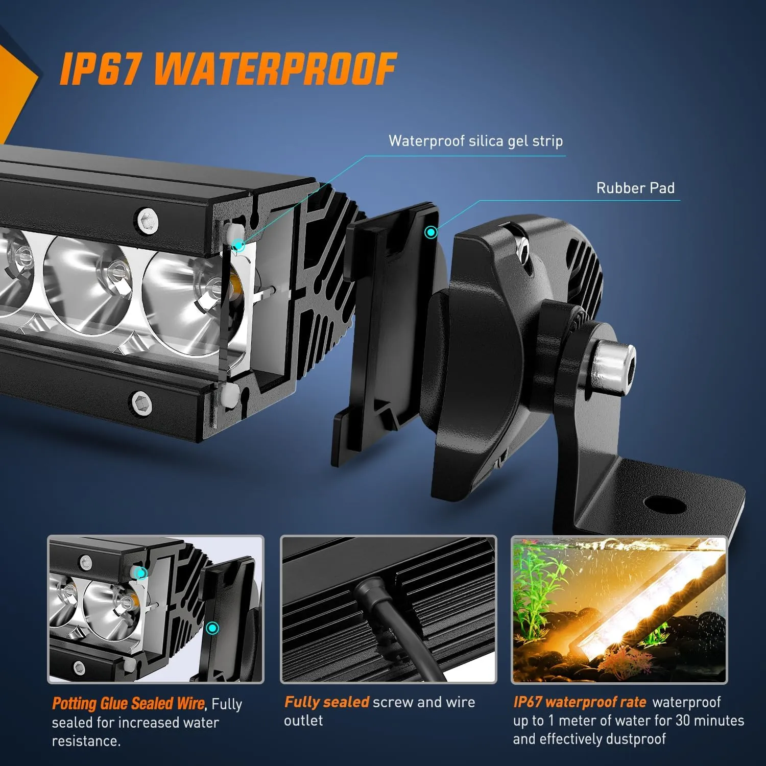 51 Inch 250W 15500LM Amber Slim Spot Flood Led Light Bar | 2 Style Mounts