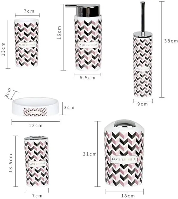 6 PCs Bath Accessory Set-ZigZag White With Lid