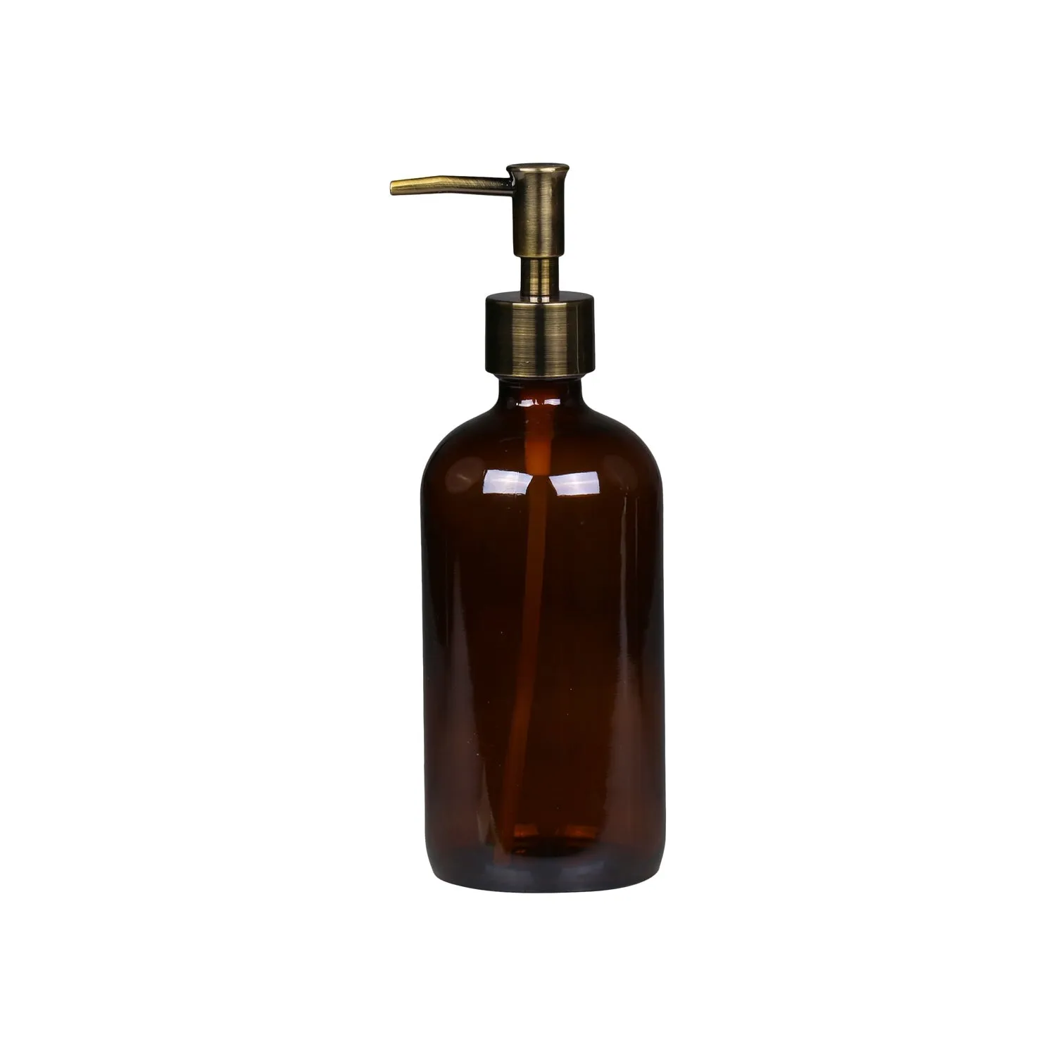 Amber Glass Bottle Soap Dispenser   Brass Pump