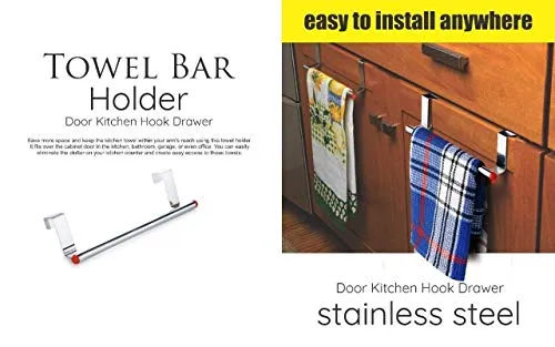 Amiraj Stainless Steel Towel Holder Cabinet Hanger Over Door Kitchen Hook Drawer Storage/Towel Bar (Small, 23 cm) (Pack of 1)