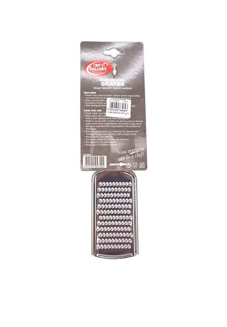 Chef's Gallery Stainless Grater with Solid Walnut Wooden Handle