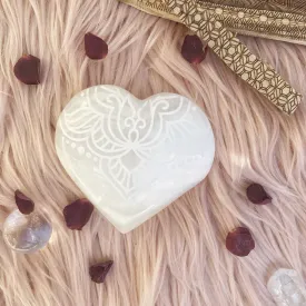 Etched Selenite Heart "Fierce Love"