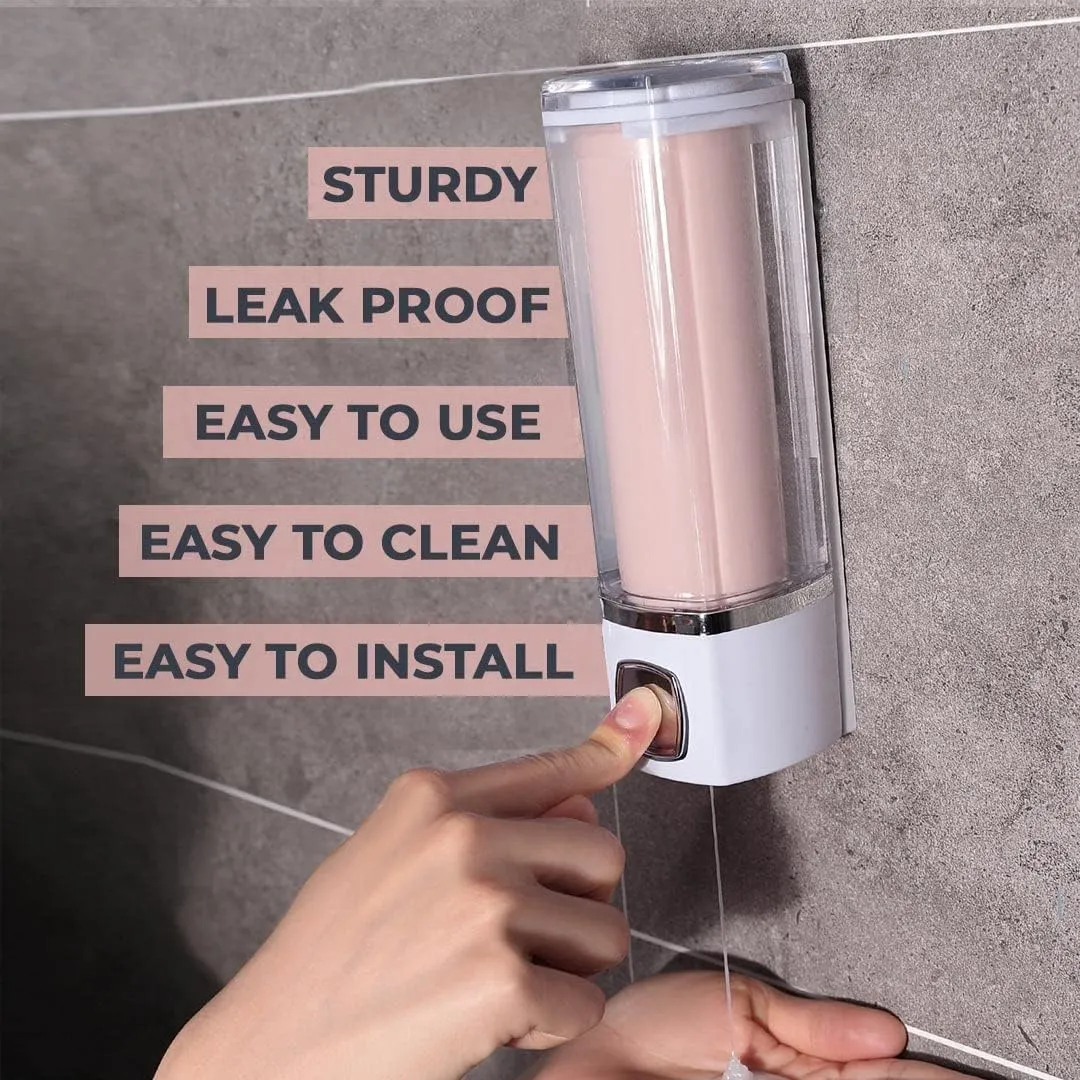 Kuber Industries Manual Shampoo & Soap Dispenser | Wall Mounted | Soap Dispenser for Kitchen & Bathroom | Refillable, Lightweight & Durable | Easy to Clean |Pink- 250 ml (Pack of 5)