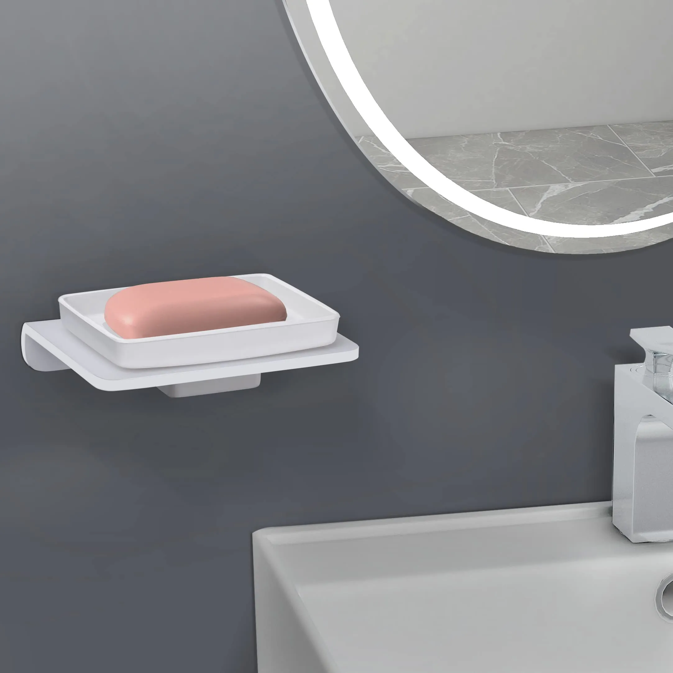 Plantex 5mm Acrylic Soap Dish/Soap Holder/Soap Stands for Bathroom & Kitchen/Bathroom Accessories - Wall Mount (White)
