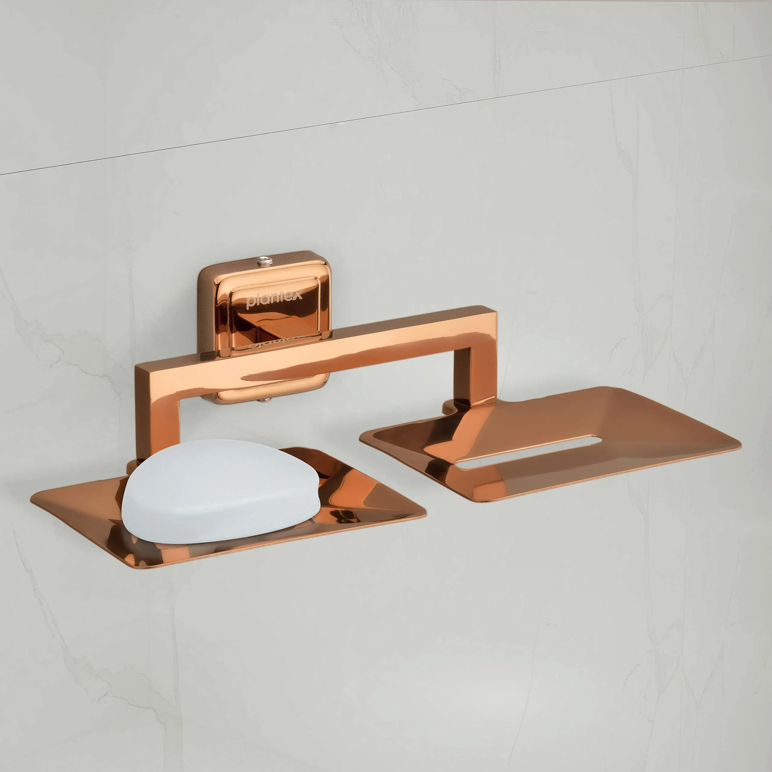 Plantex Decan Rose Gold Twin soap Holder Stand for Bathroom and wash Basin (304 Stainless Steel/Pack of 2)