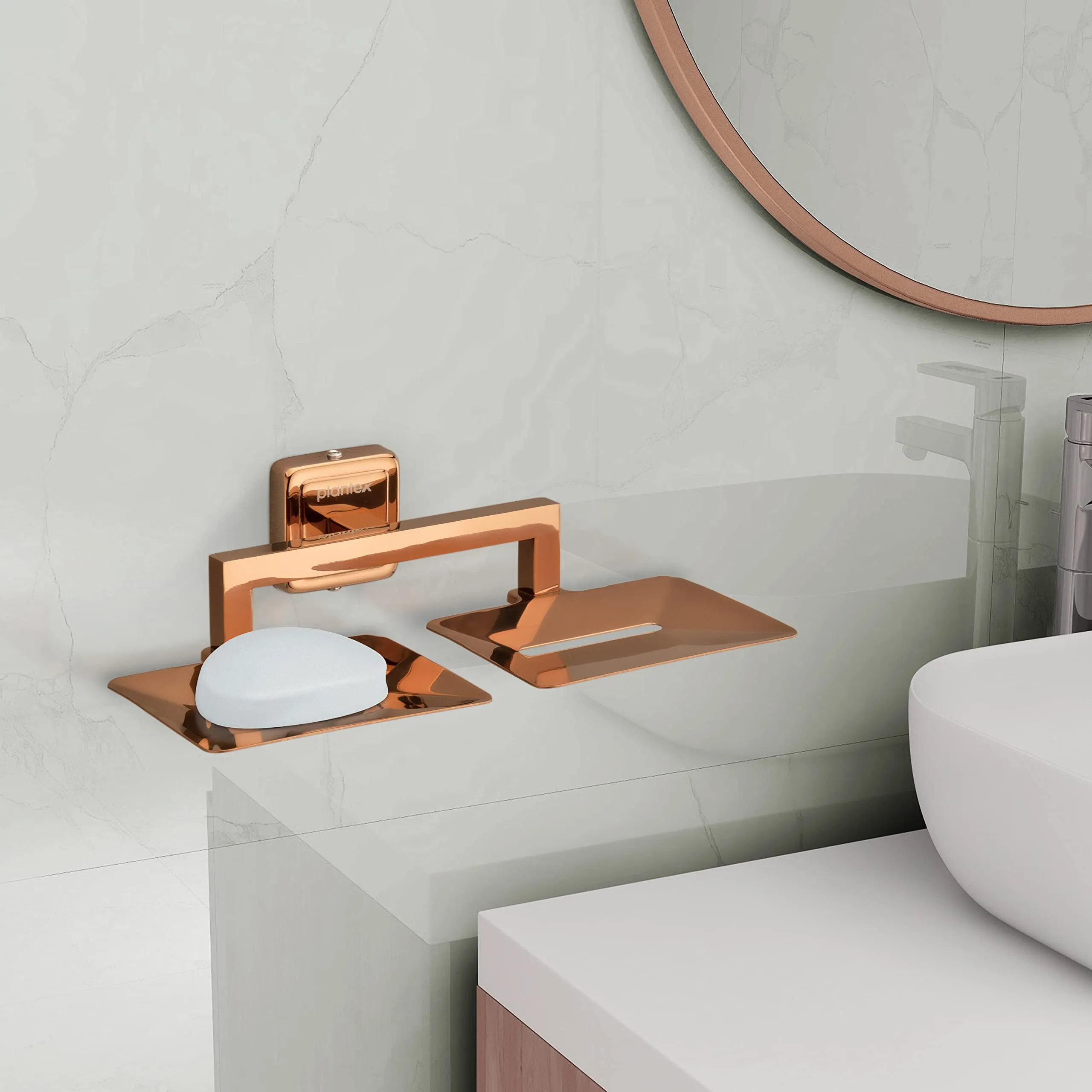 Plantex Decan Rose Gold Twin soap Holder Stand for Bathroom and wash Basin (304 Stainless Steel/Pack of 2)