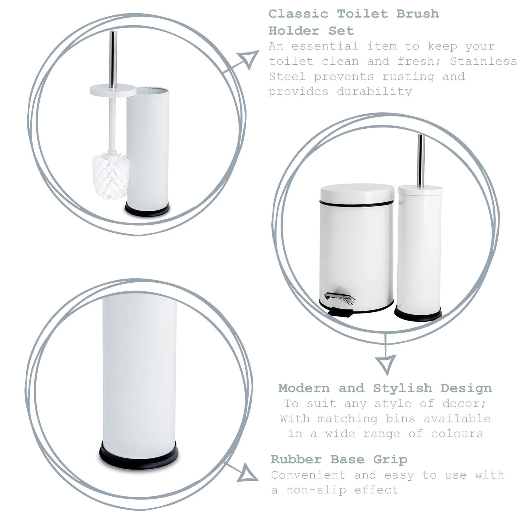Round Stainless Steel Toilet Brush & Holder - By Harbour Housewares