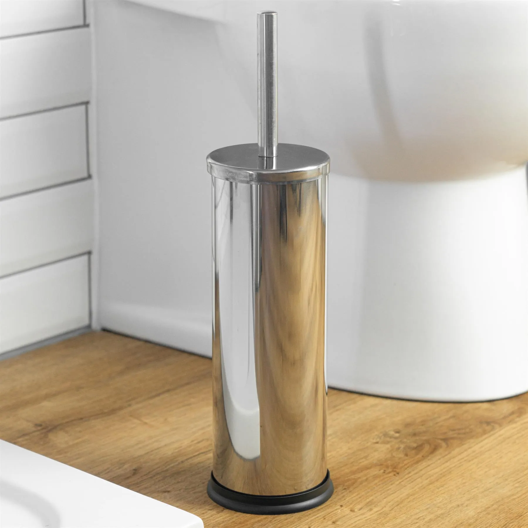 Round Stainless Steel Toilet Brush & Holder - By Harbour Housewares