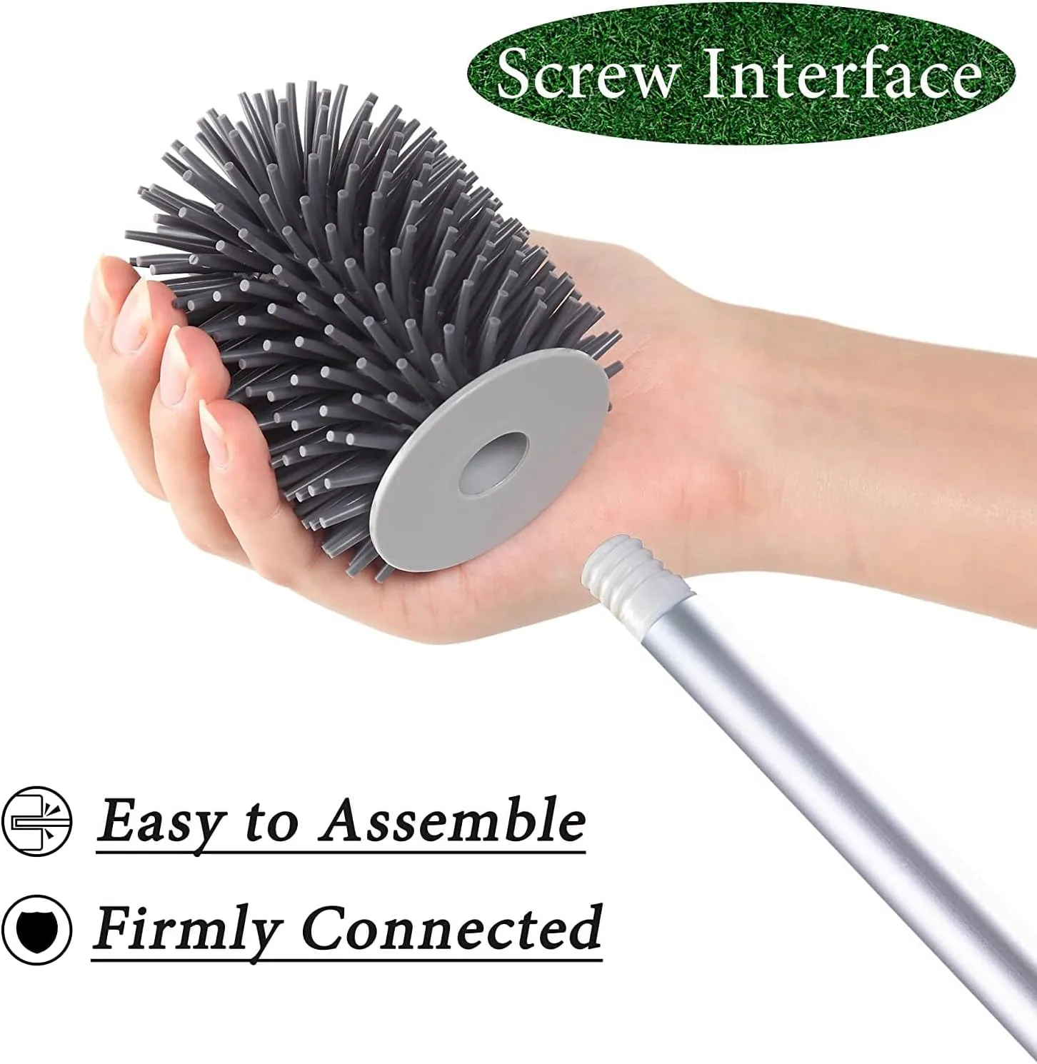 Silicone Toilet Brush and Holder Set with Long Non-Slip Handle for Bathroom, Wall Mounted & Floor Type