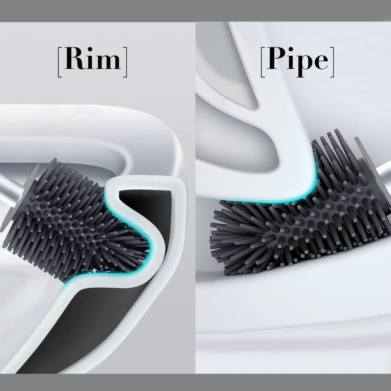 Silicone Toilet Brush and Holder Set with Long Non-Slip Handle for Bathroom, Wall Mounted & Floor Type
