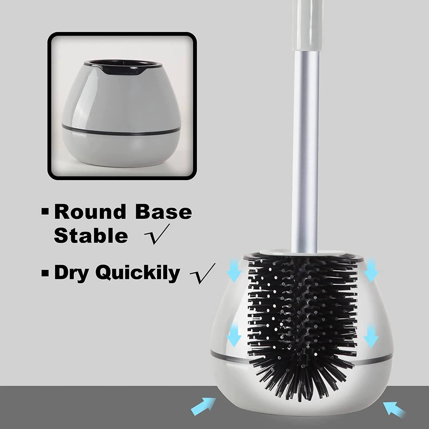 Silicone Toilet Brush and Holder Set with Long Non-Slip Handle for Bathroom, Wall Mounted & Floor Type