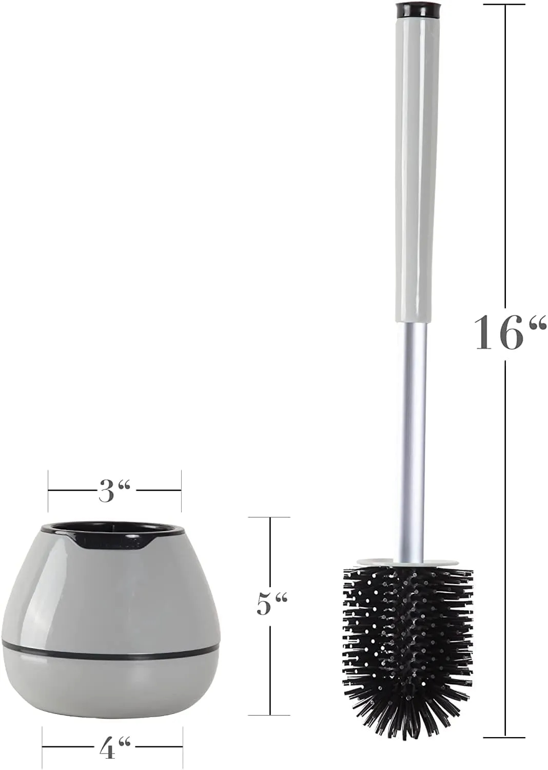 Silicone Toilet Brush and Holder Set with Long Non-Slip Handle for Bathroom, Wall Mounted & Floor Type