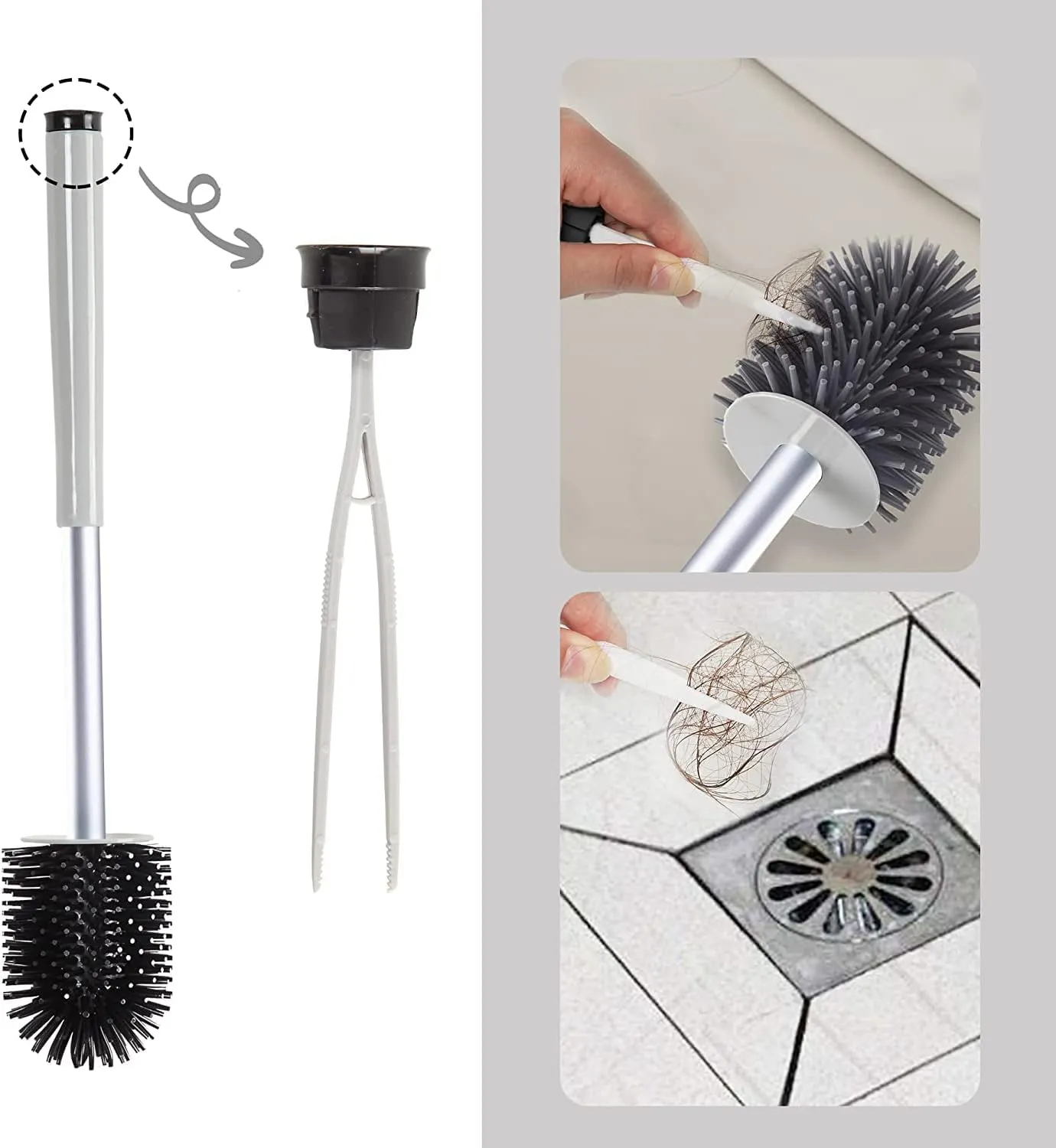 Silicone Toilet Brush and Holder Set with Long Non-Slip Handle for Bathroom, Wall Mounted & Floor Type