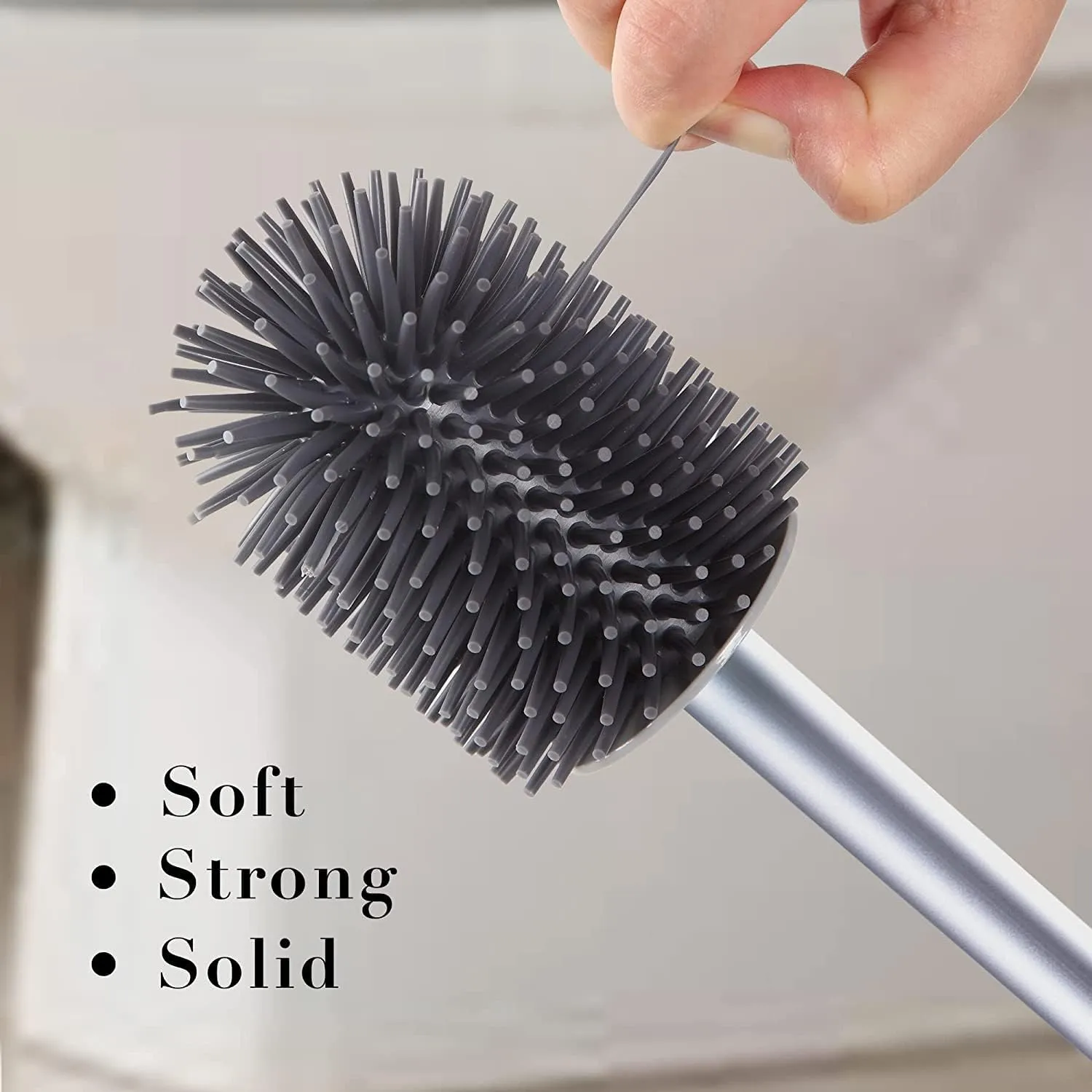 Silicone Toilet Brush and Holder Set with Long Non-Slip Handle for Bathroom, Wall Mounted & Floor Type
