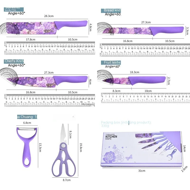 Stainless Steel Knife Six-piece Printed Knife Body