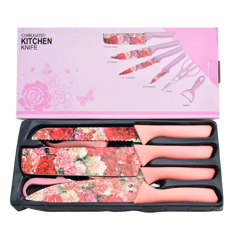 Stainless Steel Knife Six-piece Printed Knife Body