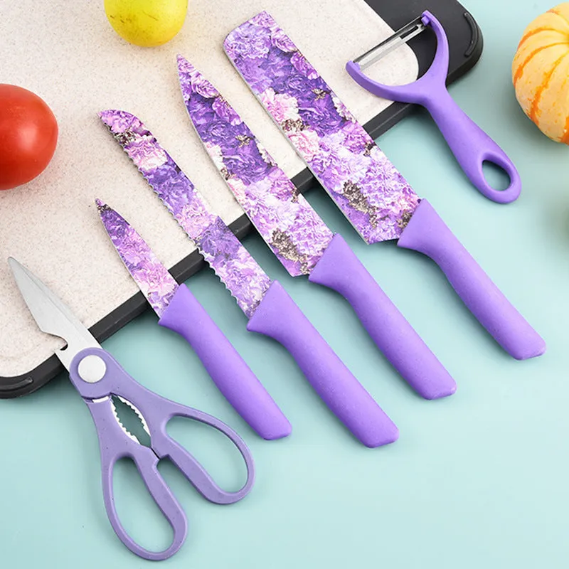 Stainless Steel Knife Six-piece Printed Knife Body