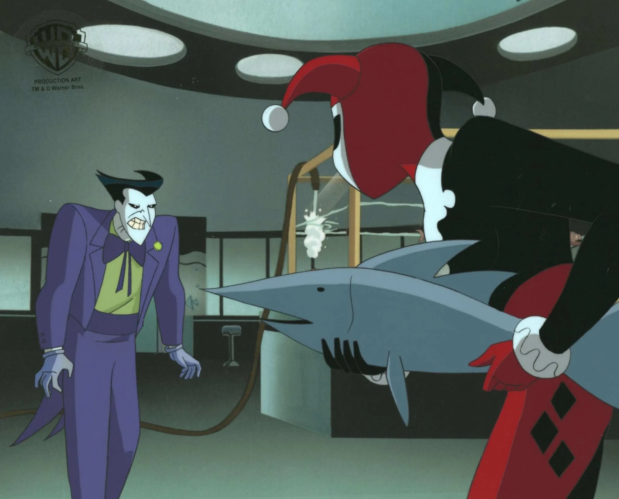 The New Batman Adventures Original Production Cel With Matching Drawing: Joker and Harley Quinn