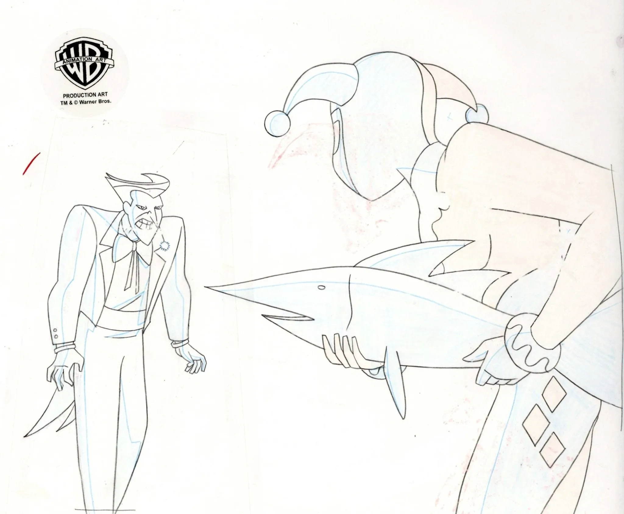 The New Batman Adventures Original Production Cel With Matching Drawing: Joker and Harley Quinn
