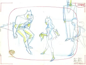 The New Batman Adventures Original Production Drawing: Batman, Batgirl, and Alfred
