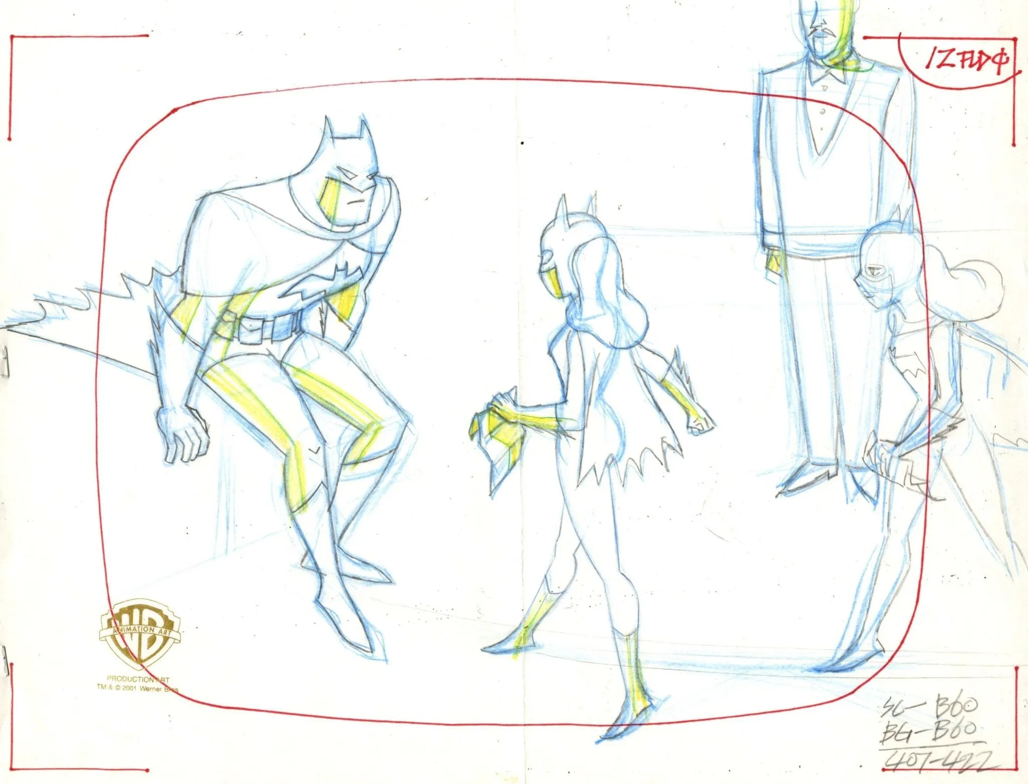 The New Batman Adventures Original Production Drawing: Batman, Batgirl, and Alfred