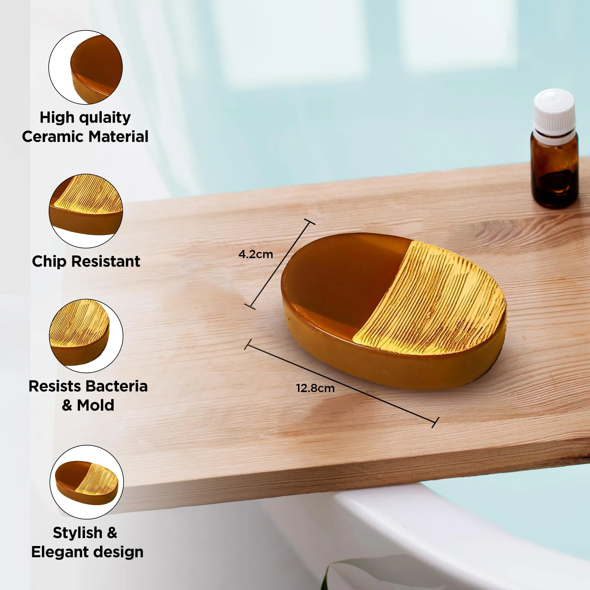 UMAI Soap Holder for Bathroom (17cm) | Ceramic Soap Case | Soap Holder for Kitchen Sink | Stain & Chip Resistant Soap Dish for Bathroom | Soap Stand for Bathroom Non Slip Base- Brown