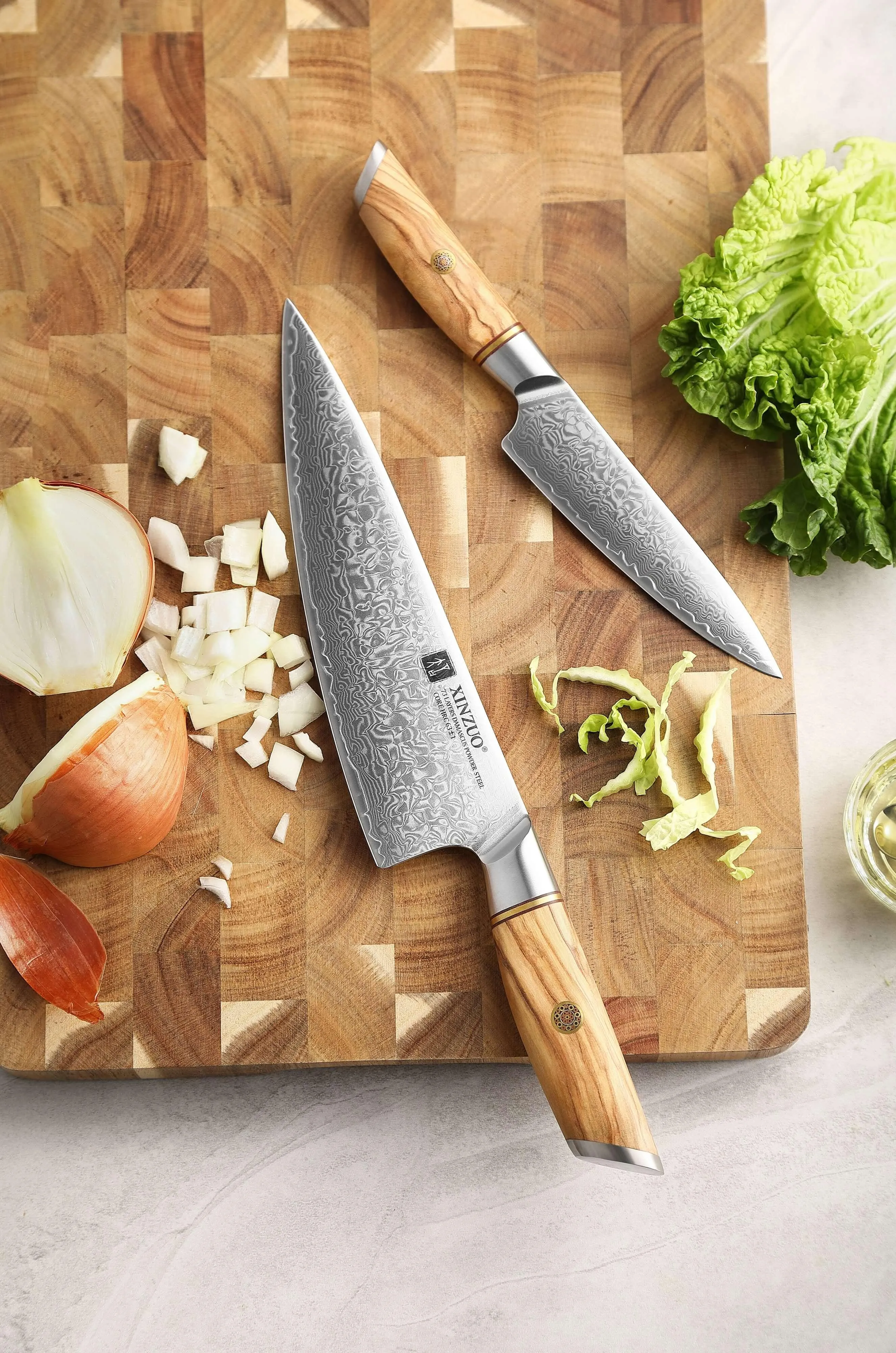 Xinzuo B37 2 Pcs Set Japanese Damascus Stainless Steel Kitchen Chef Utility Knives