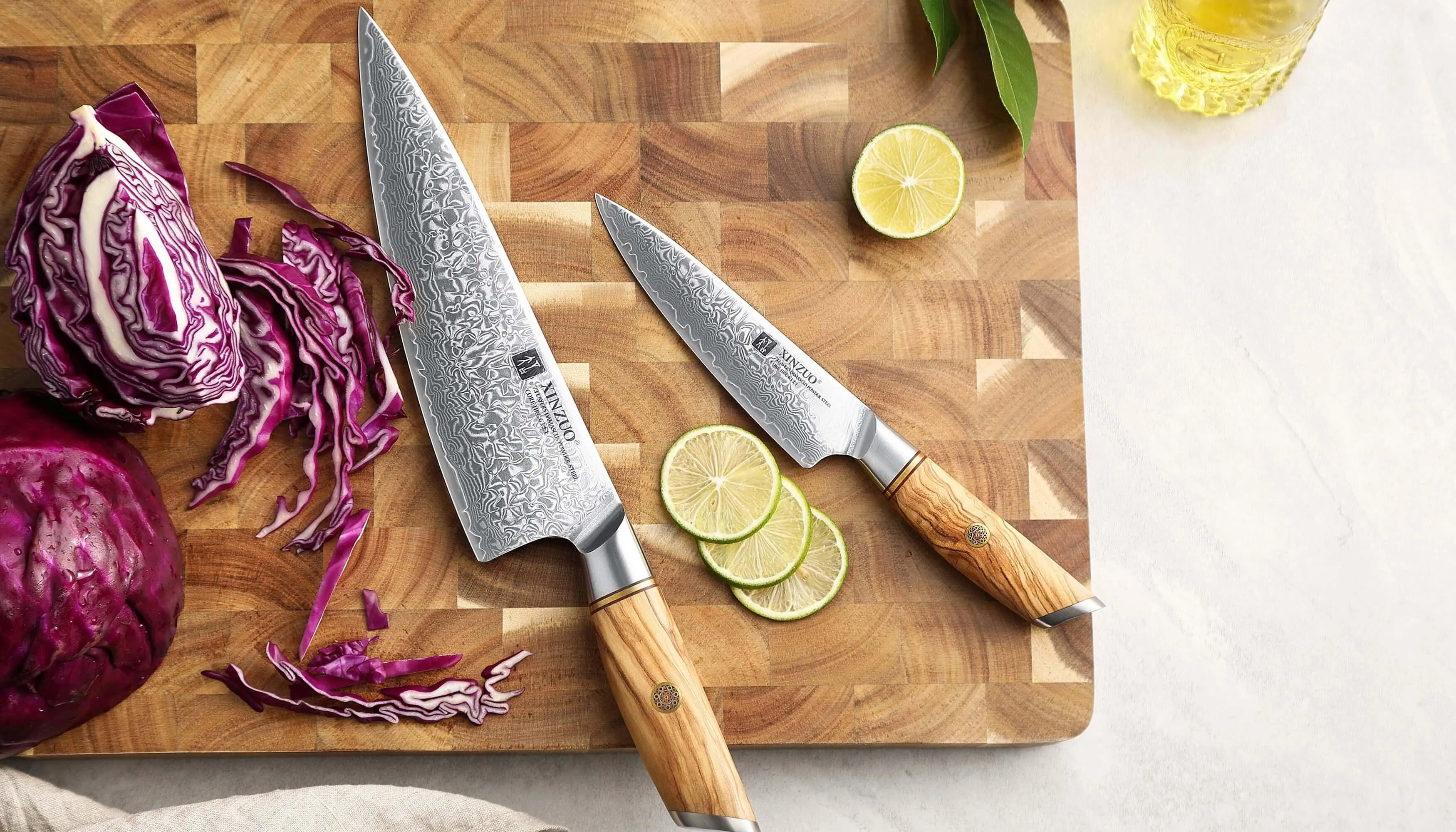 Xinzuo B37 2 Pcs Set Japanese Damascus Stainless Steel Kitchen Chef Utility Knives