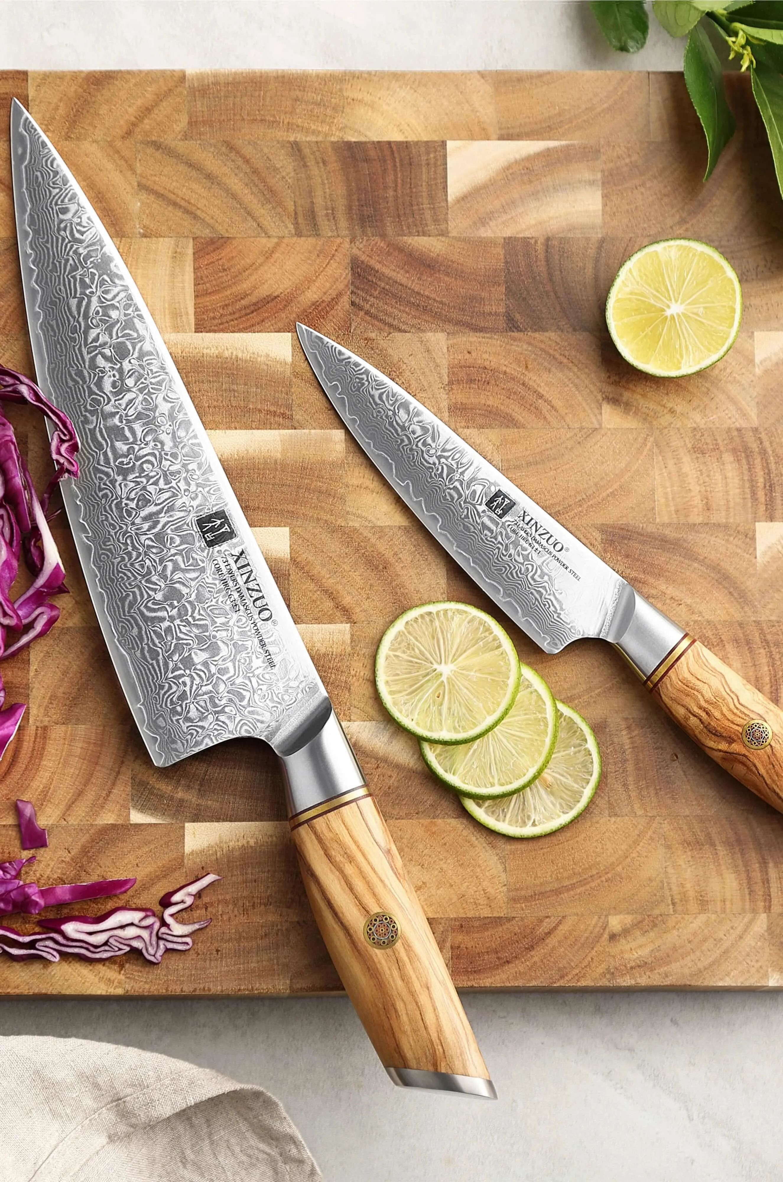 Xinzuo B37 2 Pcs Set Japanese Damascus Stainless Steel Kitchen Chef Utility Knives